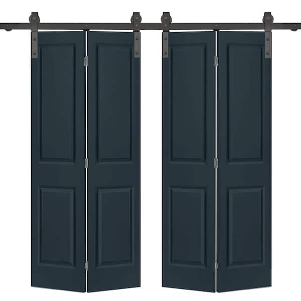 CALHOME 60 in. x 80 in. Hollow Core 2 Panel Charcoal Gray Painted Composite Double Bi-Fold Barn Door with Sliding Hardware Kit