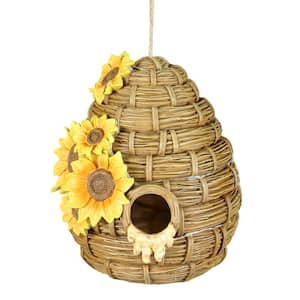7 in. x 8 in. Resin Solar Sunflower Hand Painted Hanging Bee Hive Birdhouse