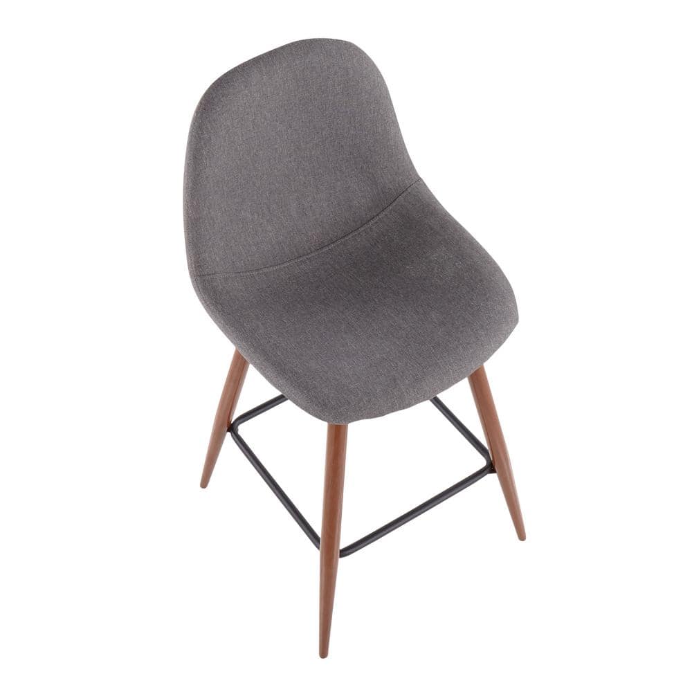 Walnut and Charcoal Swivel Counter Stool with Metal Frame