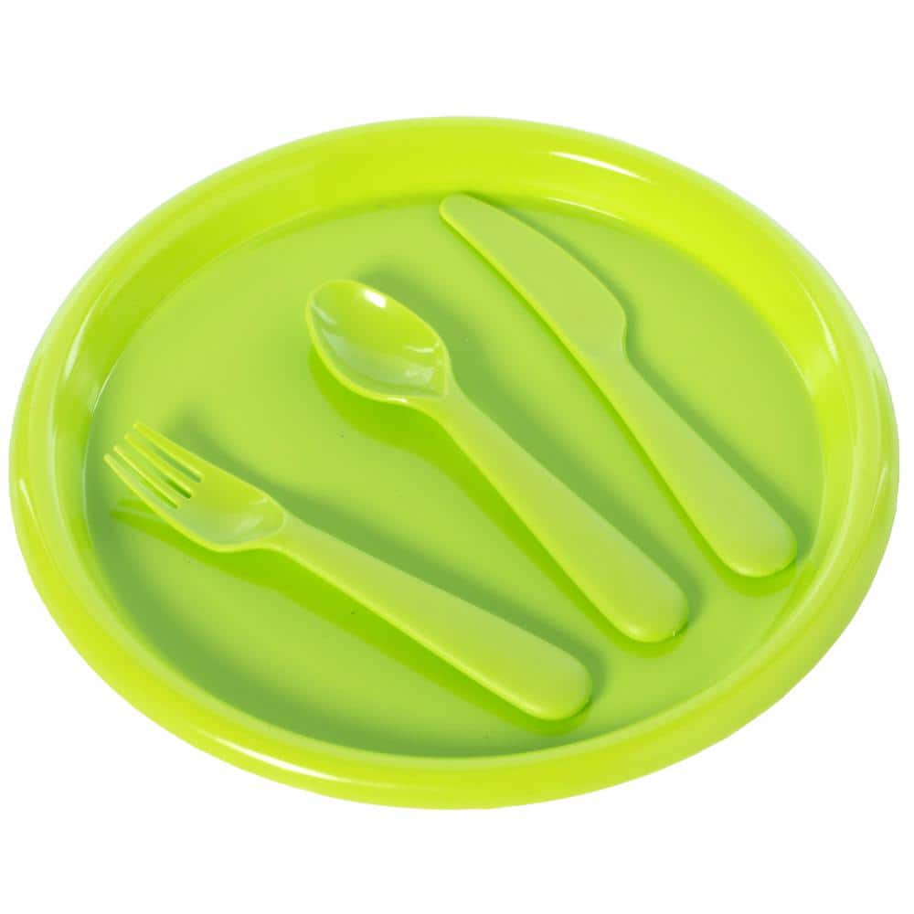 Premium Photo  Green plastic lunch box with fork, spoon, knife on
