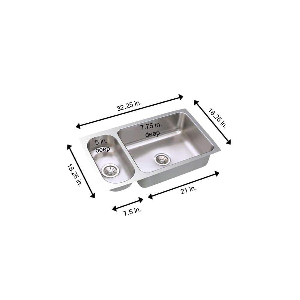 Lustertone 32" Stainless Steel Double Bowl Undermount Kitchen Sink