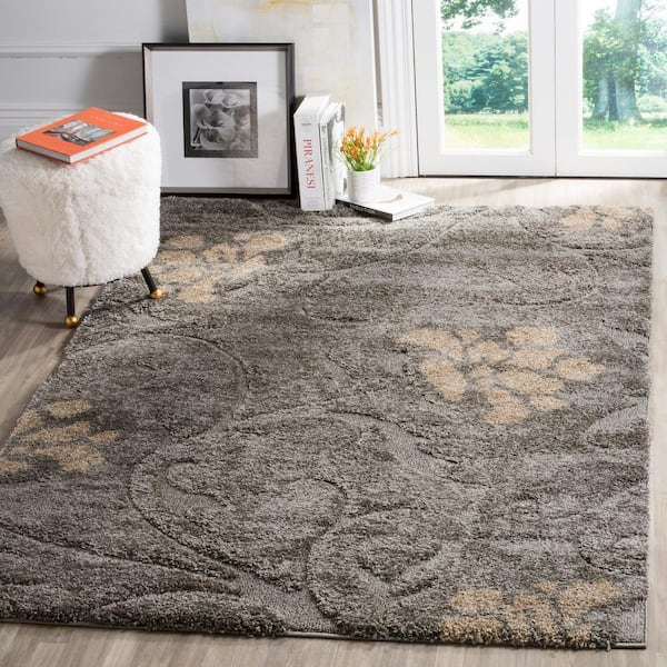 Florida Shag Gray/Beige 5 ft. x 8 ft. Floral Area Rug
