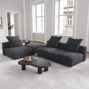 118 in. Square Arm Free Combination 4-Piece L Shaped Corduroy Polyester Modern Sectional Sofa with Ottoman in. Black