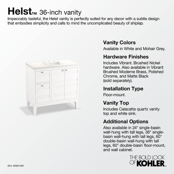 KOHLER Helst 36.06in. Single Sink Freestanding White Bath Vanity with White Quartz Top Assembled
