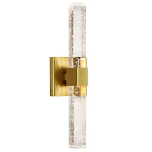 15.7 in. 1-Light Brushed Gold Dimmable Sconce Wall Lighting with Crystal Bubble Glass Shade