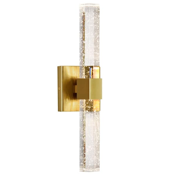 KAISITE 15.7 in. 1-Light Brushed Gold Dimmable Sconce Wall Lighting with Crystal Bubble Glass Shade