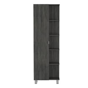 20.16 in. W x 8.46 in. D x 62.2 in. H Oak Linen Cabinet Storage Cabinet with 9 Shelves and Single Door