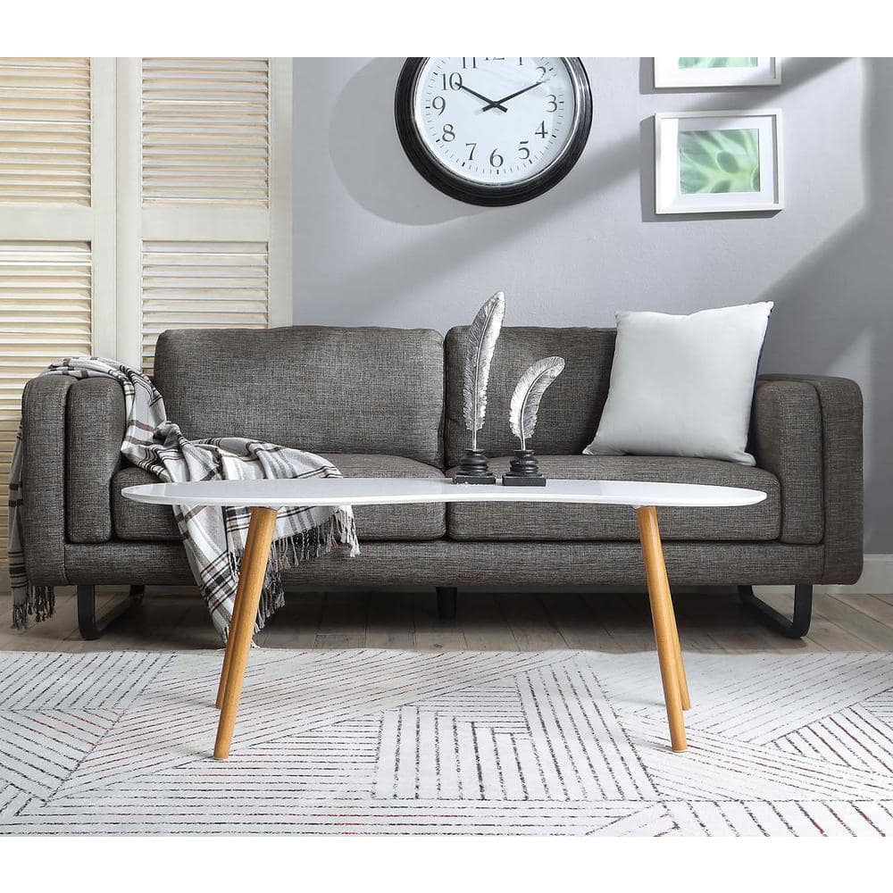 Mid-Century Modern Oslo Bean Shaped Coffee Table with Storage, White/Natural