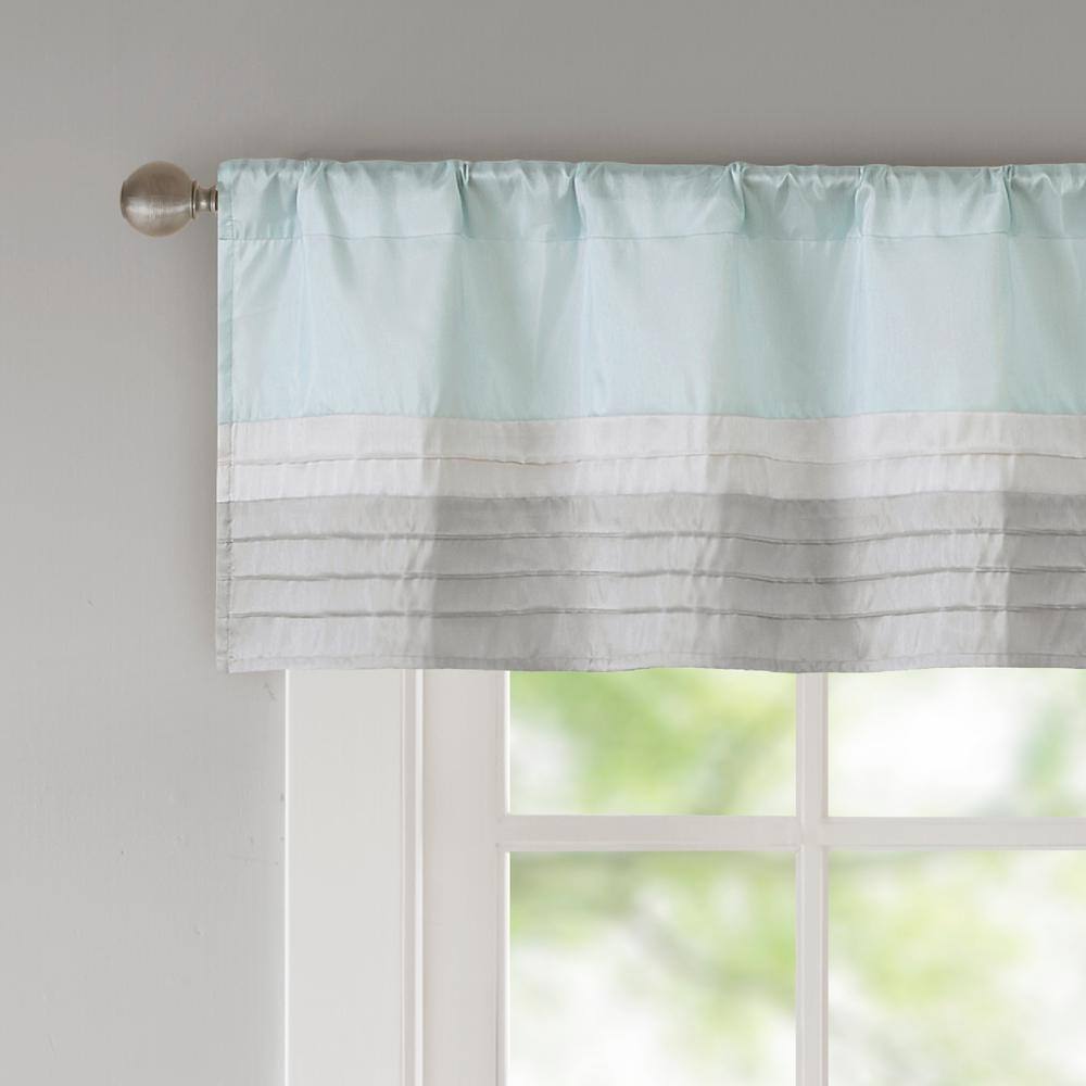 Aqua and Gray Faux Silk Pintuck Window Valance