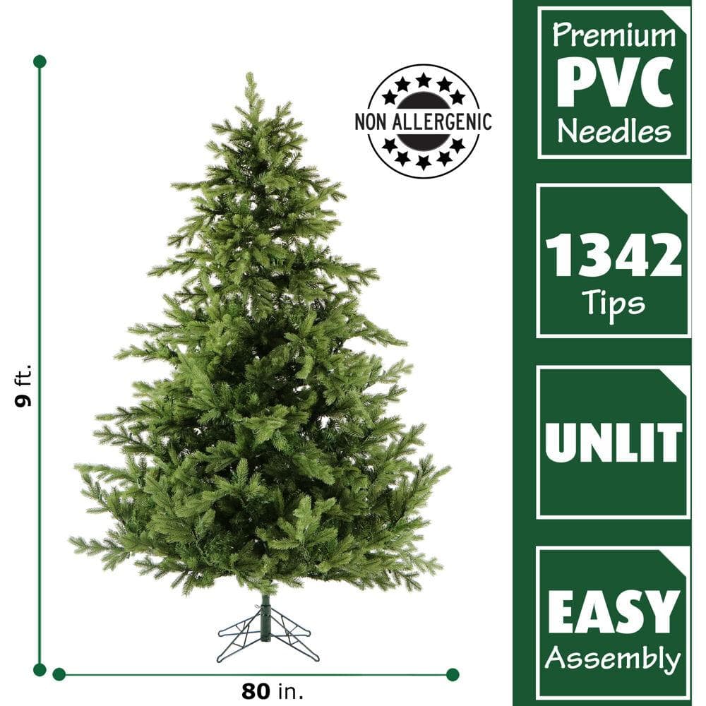 9-Foot Green Pine Artificial Christmas Tree with Hinged Branches