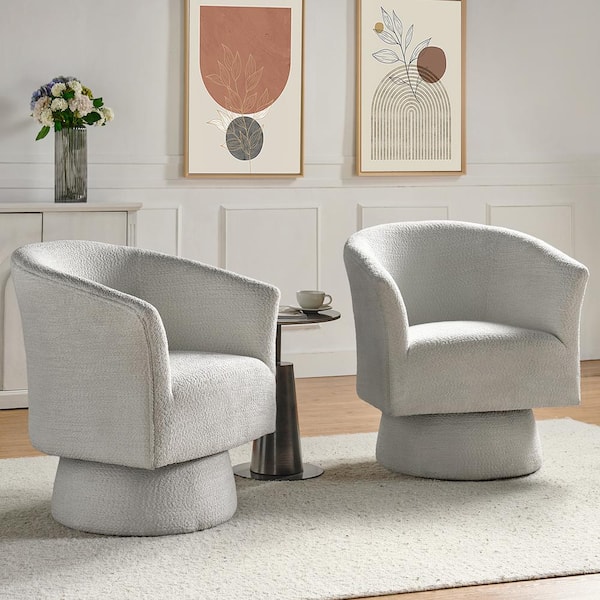 JAYDEN CREATION Eduard Lucy Ivory Modern Swivel Barrel Chair Set of 2 ...