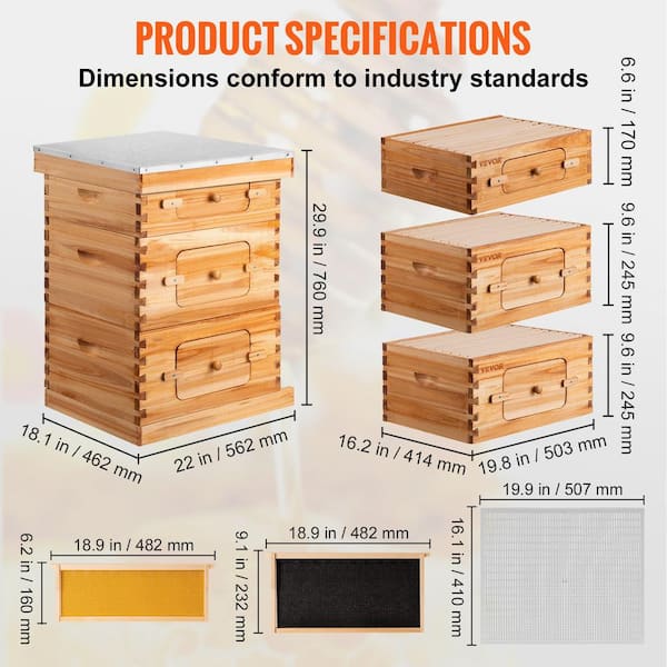 VEVOR Beehive Box Kit Bee Honey Hive 20 Frames 1 Deep 1 Medium Natural Fir  Wood CTFXSMSX1X120KXCKV0 - The Home Depot