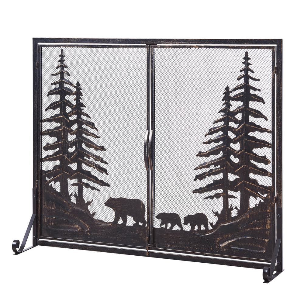 Vanity Art Nantes Black Iron 2-panel Fireplace Screen With Decorative 