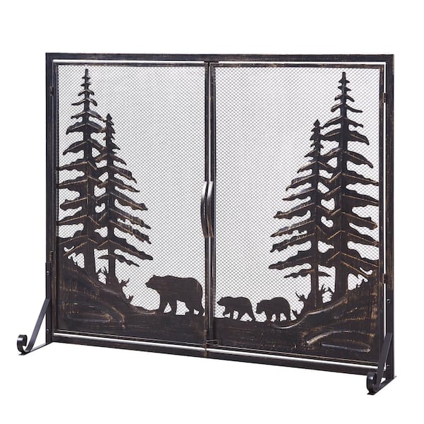 Vanity Art Nantes Black Iron 2-Panel Fireplace Screen with Decorative ...