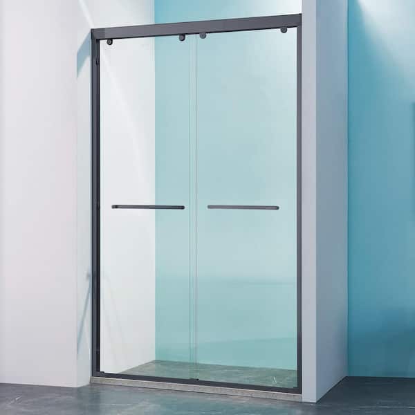 Staykiwi 60 in. W x 72 in. H Double Sliding Framed Shower Door in Matte Black Finish with Clear Glass