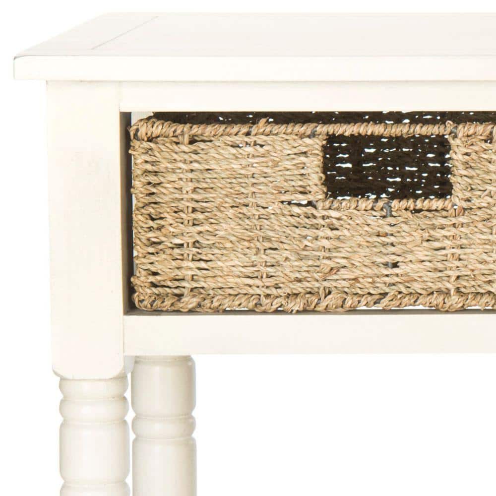 White Pine and Rattan Console Table with Storage, 45"