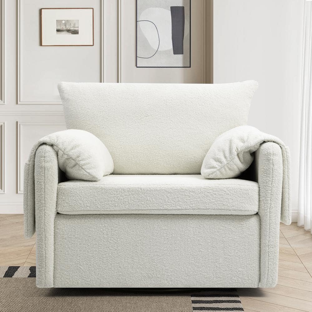 White Oversized Teddy Swivel Armchair - Modern Swivel Barrel Chair & Single