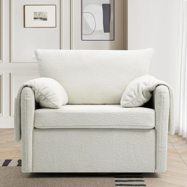 White Oversized Teddy Swivel Armchair - Modern Swivel Barrel Chair & Single Sofa Lounge,Comfortable Seating