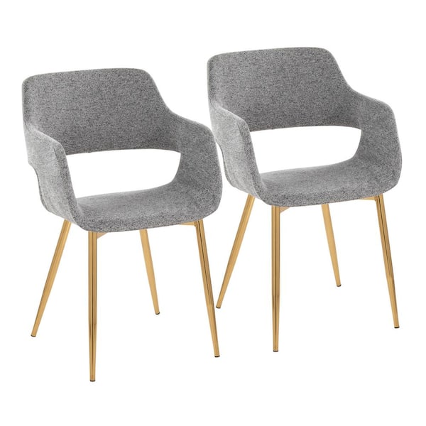 Lumisource Margarite Grey Fabric and Gold Metal Armchair (Set of 2)