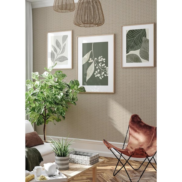 Cream Brown Rattan Caning Peel and Stick Wallpaper Sample