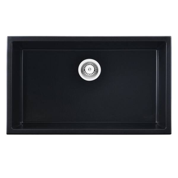 AOPSPS Matte Black Quartz 30 in. Single Bowl Undermount Workstation Kitchen Sink with Faucet