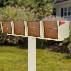 Mail Manager X4 Locking Mailbox Combo Kit with Cream White In-Ground Post, 4 Compartment High Security Cluster