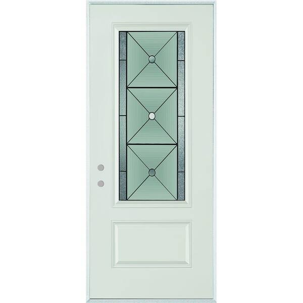 Stanley Doors 32 in. x 80 in. Bellocchio Patina 3/4 Lite 1-Panel Painted White Right-Hand Inswing Steel Prehung Front Door