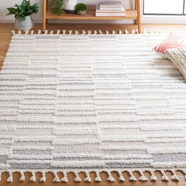 Moroccan Tassel Shag 3 ft. x 5 ft. Beige/Ivory Striped Fringe Area Rug