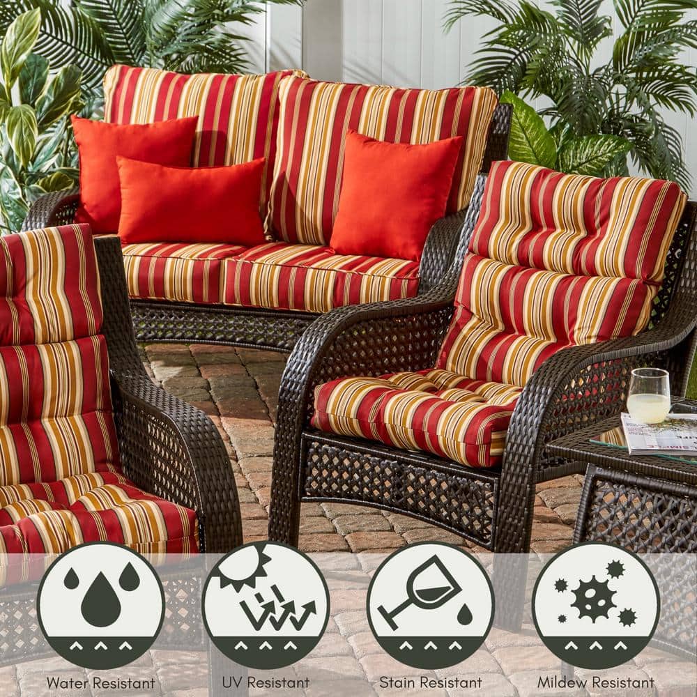 Roma Stripe Red and Beige Outdoor High Back Chair Cushion