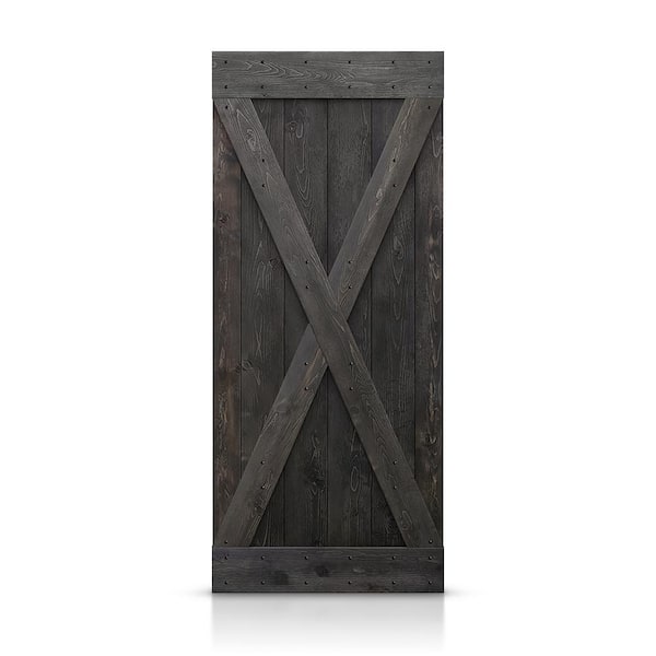 CALHOME 38 in. x 84 in. Distressed X Series Charcoal Black Solid Knotty Pine Wood Interior Sliding Barn Door Slab