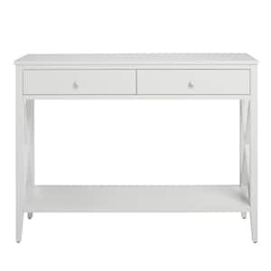 Oakley White Wood 2 Drawer Console Table with X Side Detail (39.37 in. W x 29.3 in. H)
