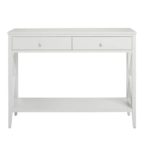 StyleWell Oakley White Wood 2 Drawer Console Table with X Side Detail (39.37 in. W x 29.3 in. H)