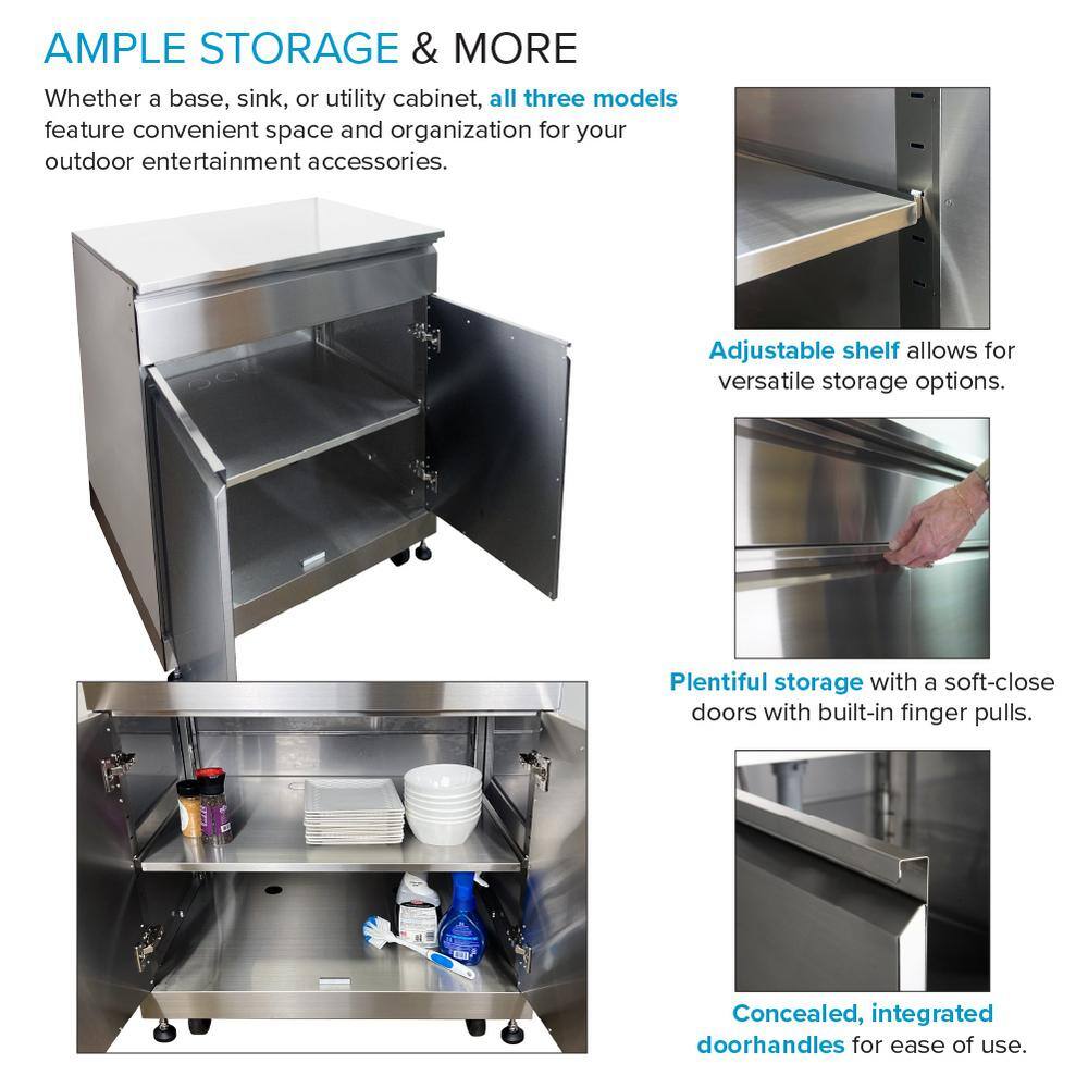 Transolid Outdoor Kitchen 32-in x 24-in x 51-in Single Sink Cabinet, Stainless Steel