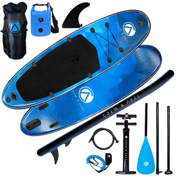 Crew & Axel Inflatable Stand Up Paddle Board Non Slip SUP W Backpack, 3 Fins, Paddle, Pump (10 ft. x 33 in. x 6.2 in.) 17 lbs. Blue
