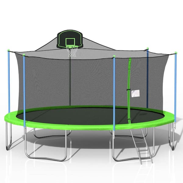 maocao hoom 16 ft. Round Backyard Trampoline with Safety Enclosure, Basketball Hoop and Ladder
