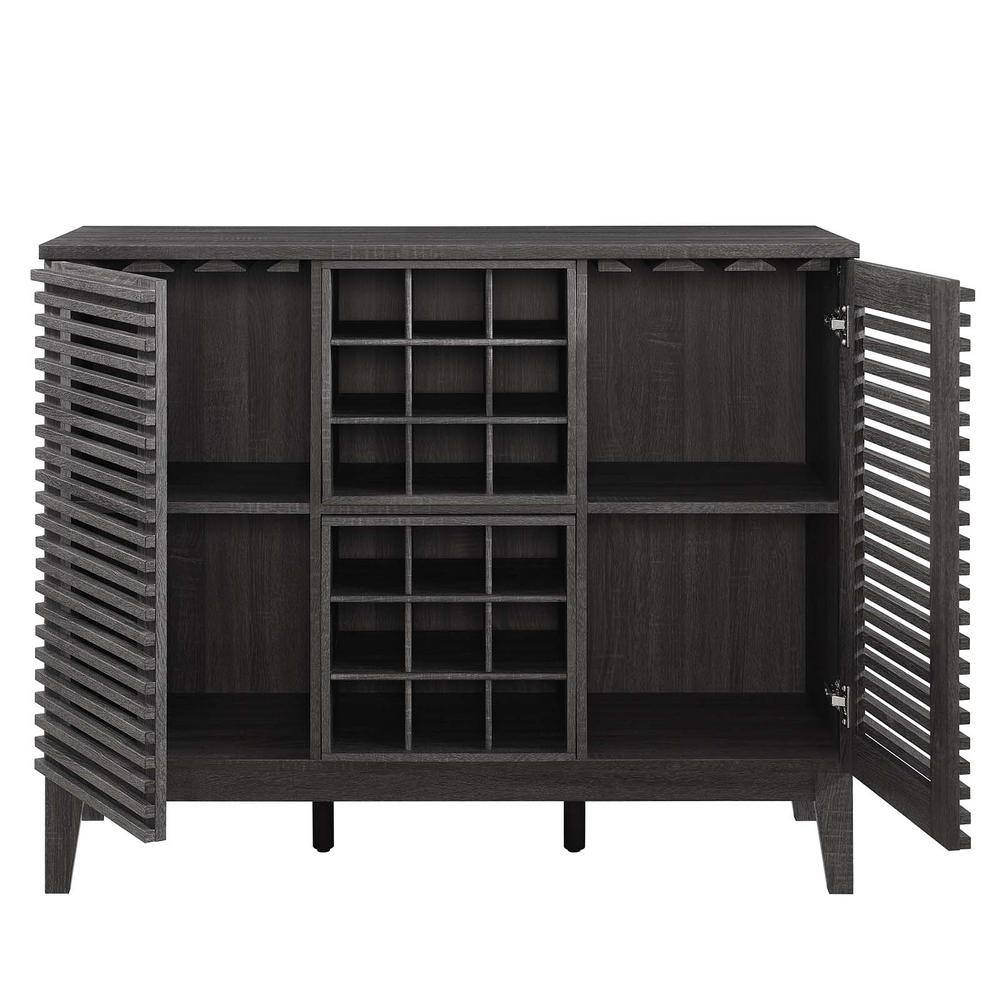 Charcoal Mid-Century Modern Wine Bar Cabinet with Walnut Grain