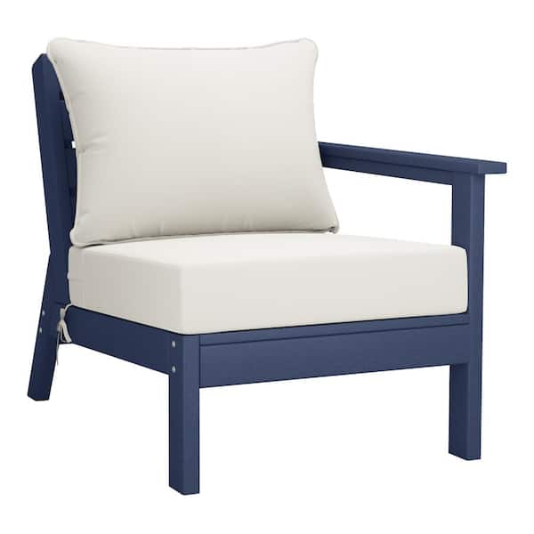 Westin Outdoor Birchwood Outdoor Patio Deep Seating Right Facing Arm HDPE Lounge Chair in Navy Blue with White Cushions