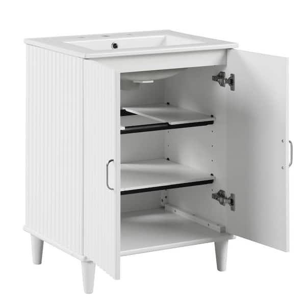 Zeus & Ruta 24 W x 18 D x 34 H Single Bath Vanity in White with White  Ceramic Top for Small Space Semi-open Storage S-AINKBATR - The Home Depot