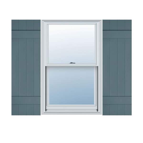Ekena Millwork 14 in. x 44 in. Lifetime Vinyl Custom Four Board Joined Board and Batten Shutters Pair Wedgewood Blue