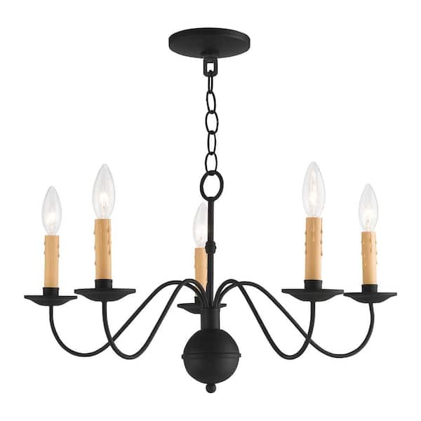Archwood 5-Light Black Chandelier with Drip Candle Cover