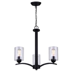Hampton 3-Light Matte Black Chandelier with Clear Glass Shades