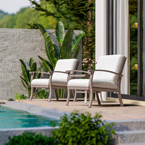 EGEIROSLIFE 3-Piece Aluminum Patio Conversation Set with End Table and Light Gray Cushions