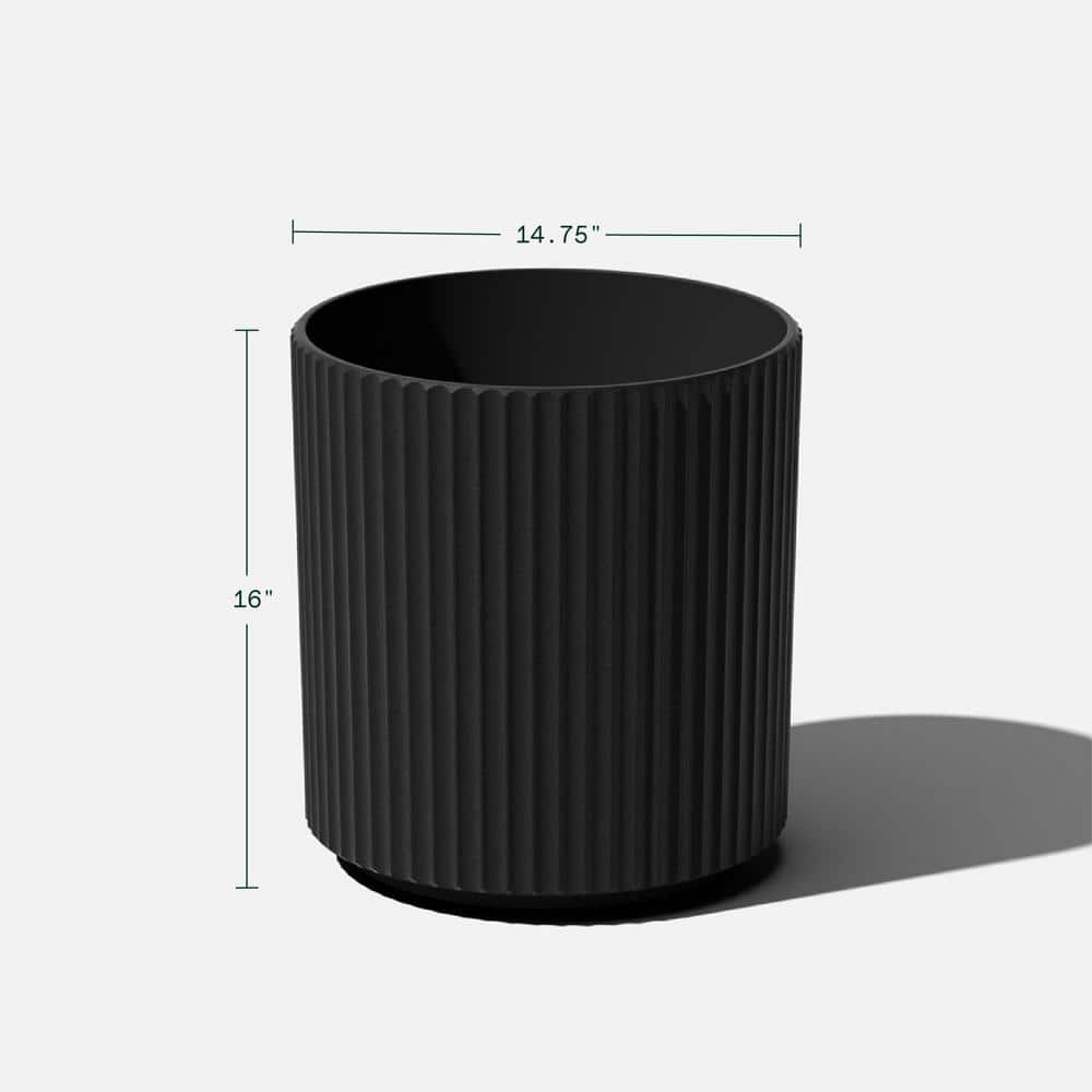 Veradek Mason 16" Black Plastic-Stone Round Outdoor Planter