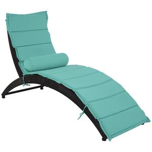 Wicker Outdoor Lounge Chair with Turquoise Cushion and Bolster Pillow