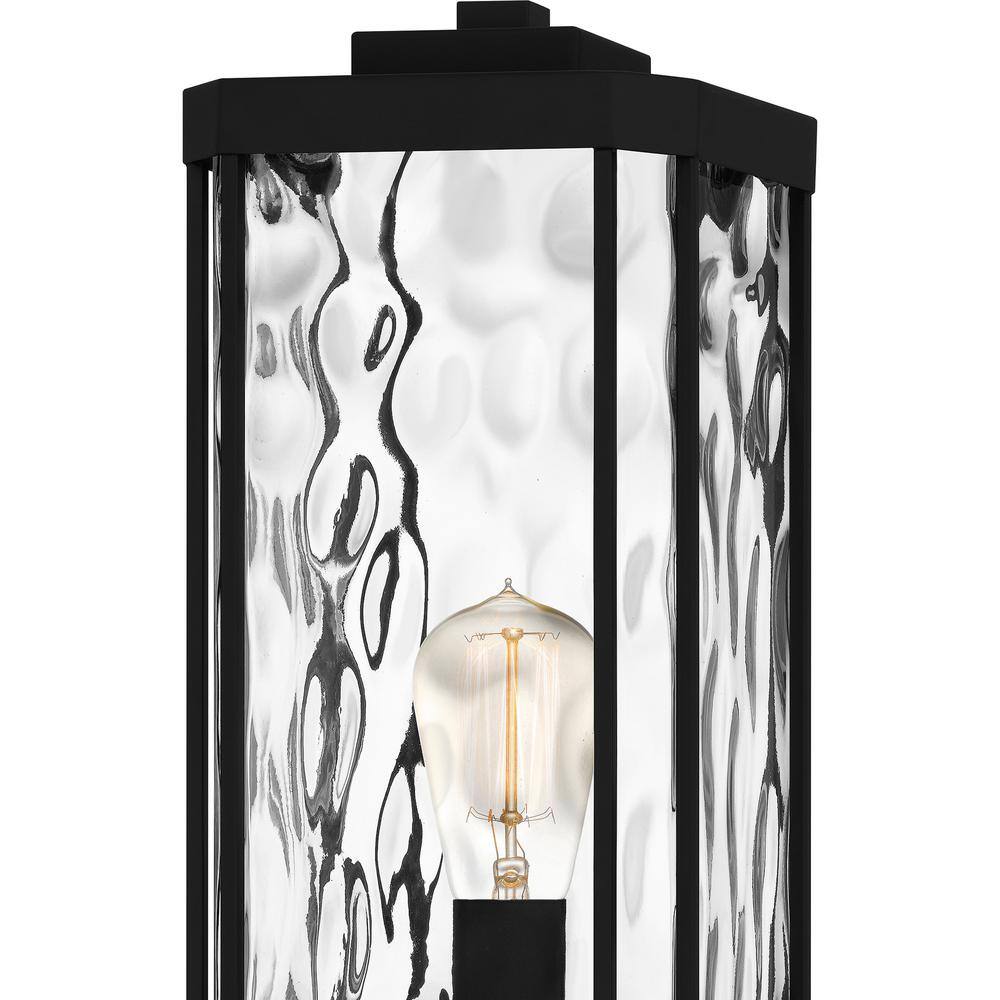 Matte Black Steel Outdoor Post Lantern with Clear Hammered Glass