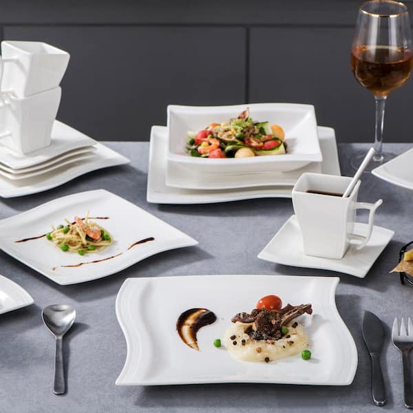 MALACASA Series Flora, 16-Piece Dinnerware Set Porcelain Bowl & Plate Set  for 4