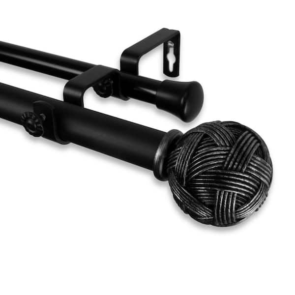 Rod Desyne 66 in. - 120 in. Telescoping 1 in. Double Curtain Rod Kit in Black with Twine Finial