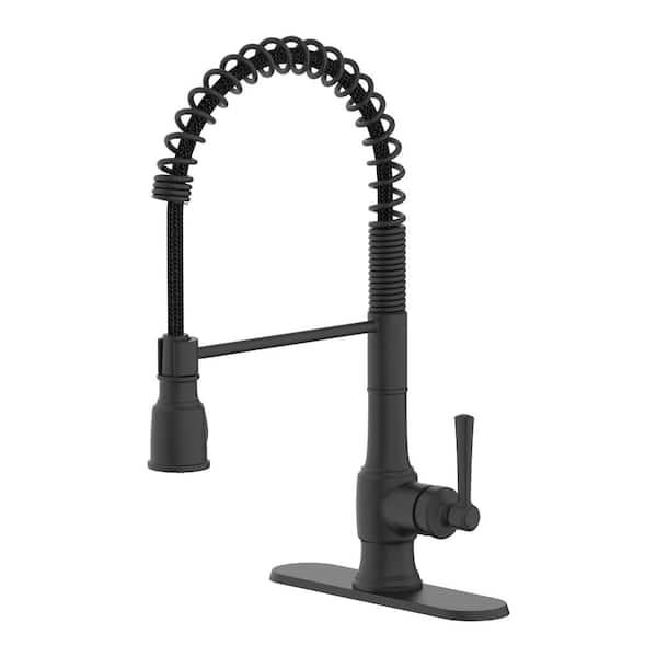 Glacier Bay Hoyt Spring-Neck Single Handle Pull-Down Sprayer Kitchen Faucet in Matte Black