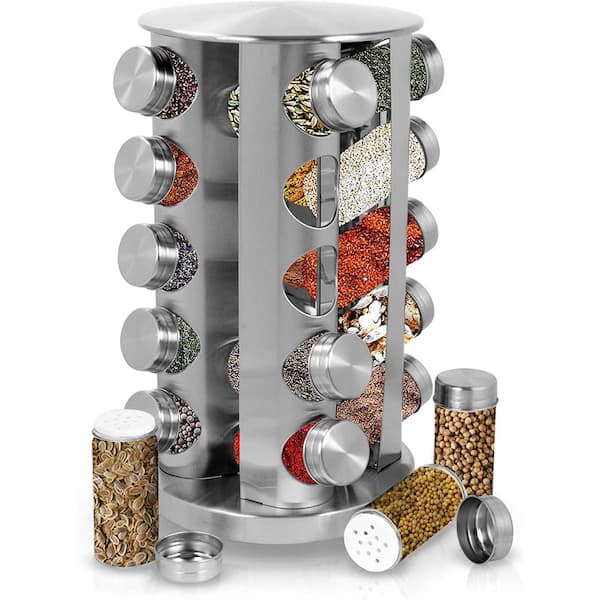 Everyday Solutions Revolving Filled Spice Rack & Stoneware Tool Jug -  Spinning Storage Crock w/Cooking Utensils & Seasonings - Countertop  Organizer 