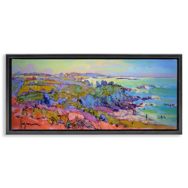 Stupell Industries Sunset Beachgoers View by June Erica Vess Black Floater Frame Nature Graphic Art Print 14 in. x 31 in.